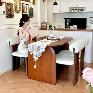 Mesa de Comedor Ovalada de Madera de Fresno Sólida Estilo Vintage Francés, Color Nogal, Diseño Retro para Casas Pequeñas - Product Image 1