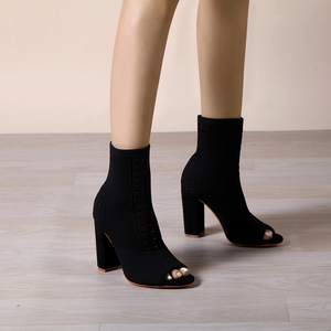 Hot Selling 2023 New Style Fish Mouth Round Head Thick Heel Knitted <b>Shoes</b> Fashion Women's <b>Shoes</b> Fashion Thick Heel Women's Boots - Product Image 4