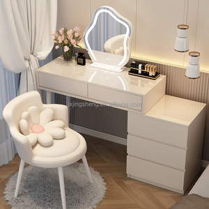 1 Buah Meja Rias Panel Kayu Modern dengan Ruang Penyimpanan Besar dan Lampu LED yang Dapat Diredupkan untuk Kamar Tidur dan Kamar Mandi - Product Image 5