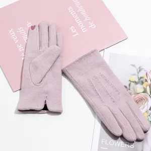 Hot Sell Winter Touch Screen Vintage Double flex Suede Light Pink Gloves Ladies
