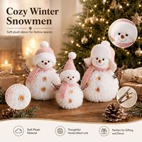 Ensemble de 3 bonhommes de neige de Noël en coton peluche avec bonnet et écharpe en tricot rose, décoration de table
