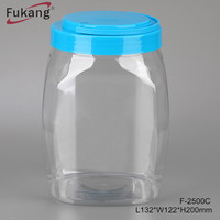 Pot carré en plastique transparent de qualité alimentaire de 2500 ml pour bonbons aux cacahuètes, avec couvercle