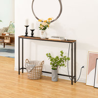 Mesa Consola Moderna de Ratán Kainice, Delgada y Estrecha para Pasillo, con Tomacorriente, Puerto USB y Estación de Carga, para Colocar Detrás del Sofá
