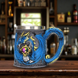 Chope à bière en acier inoxydable personnalisée, style rétro médiéval, dragon, diamant, vintage, pterosaure en relief, style américain, maintien au chaud pendant 6 heures - Product Image 2