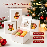 Boîte à macarons de Noël avec fenêtre transparente, emballage pour desserts, pâtisseries, tartes aux œufs, boîte à emporter pour les fêtes et les fournitures de boulangerie
