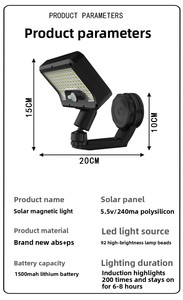 Lámpara <span class=keywords><strong>Solar</strong></span> Magnética para Exteriores IP65 2026, para Patio, Balcón, con Sensor de Movimiento, Ultra Brillante, Modelo CCP0144 - Product Image 6