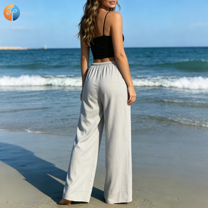 Pantaloni Casual da Donna 2026 a <span class=keywords><strong>Vita</strong></span> Media, Gamba Dritta, Traspiranti in Misto <span class=keywords><strong>Lino</strong></span>, con Coulisse, Comodi per l'Estate e il Pendolarismo Quotidiano OEM ODM - Product Image 4