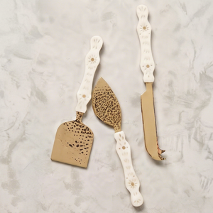 <b>Cheese</b> <b>Knife</b> <b>Set</b> Of 3 With Carved Handle Gold Hammered Design Blade Durable For <b>Cheese</b> Serving Use Camping And Hotel Use - Product Image 1