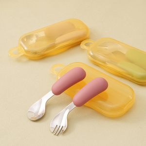 <span class=keywords><strong>BAP</strong></span> gratuit Silicone bébé cadeau ensemble ustensiles Non toxiques enfant en bas âge manger formation alimentation douce en acier inoxydable bébé cuillère fourchette ensemble produit - Product Image 1