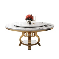 Table à manger nordique en marbre, style moderne et luxueux, avec plaque chauffante à induction, plateau tournant, en acier inoxydable plaqué or, pour restaurant, 6 places