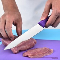 Ensemble d'ustensiles de cuisine ambidextres 5 pièces, lames en acier inoxydable durables et aiguisées (6-7,9 pouces), manches en plastique, planche à découper, couteaux