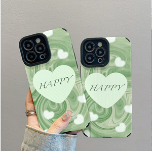<span class=keywords><strong>Custodia</strong></span> per cellulare in pelle artificiale TPU con stampa a onde verdi e cuori Happy Love per <span class=keywords><strong>iPhone</strong></span> X, XR, <span class=keywords><strong>11</strong></span>, 12, 13, 14, 15, 16, 17, 18 Pro Max - Product Image 2