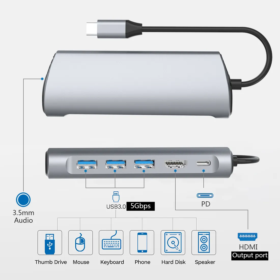 Usb-концентратор Fuxin 6 в 1, 5 Гбит/с