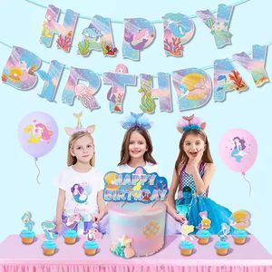 Palmy sirène princesse thème fête décor <span class=keywords><strong>anniversaire</strong></span> papier bannière feuille ballon gâteau Topper décoration <span class=keywords><strong>petite</strong></span> sirène fête fournitures - Product Image 2