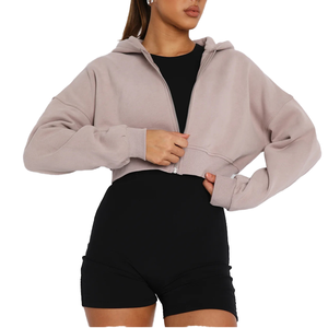 Sudadera con capucha de alta calidad para mujer, chaqueta recortada de manga larga de lana blanca, ropa de calle con hombros caídos, capucha corta transpirable con cremallera - Product Image 1