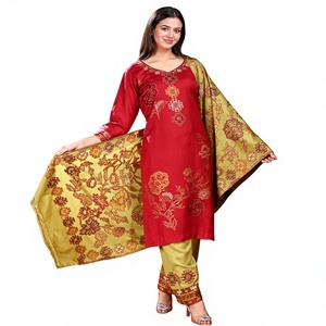 Ensemble Kurta en laine pour femmes, imprimé floral, tenue indienne pakistanaise, pour mariage et fêtes, coupe classique - Product Image 5