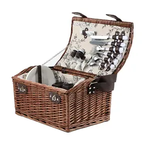 Factory Outlet Goedkope Rieten Picknickmand Set 4 Persoon Bruin Wilg Bedekt Mand