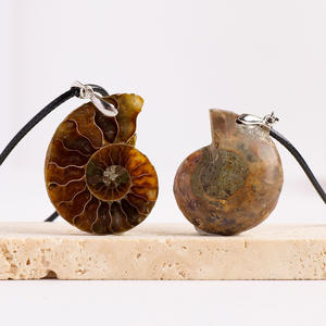 Collana con Ciondolo a Fetta di Ammonite Naturale all'Ingrosso, con Cordino in Pelle Nera e Gioielli a Spirale a Forma di Conchiglia per Uomini e Donne - Product Image 4