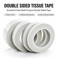 Ruban adhésif double face, assortiment de 5 tailles, multi-usages, forte adhérence, déchirement propre à la main, pour une utilisation quotidienne dans les travaux de collage