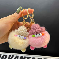 Porte-clés en peluche en forme de boule, poupée moelleuse de dessin animé, petite brique, pompon pour clés de voiture