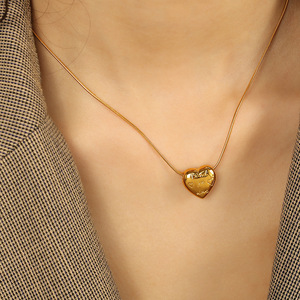 Collar de acero inoxidable chapado en oro con forma de corazón para mujer, cadena para clavícula, XL363 - Product Image 4