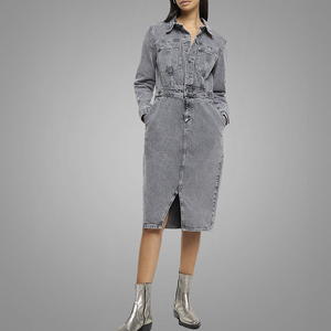 Moda Denim Wash Dress Hermoso color Manga larga Jean <span class=keywords><strong>Ropa</strong></span> en línea - Product Image 3