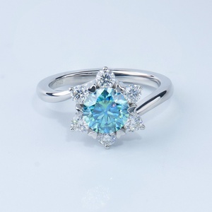 Customized Jewelry 925 Sterling Silver Fine Jewelry Snowflake Style Ocean Blue Round Brilliant Cut Moissanite Diamond - Product Image 1