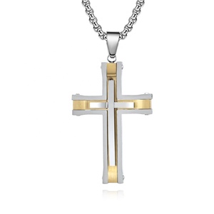 Pendentif croix riveté bicolore pour la mode et la simplicité, collier en acier inoxydable 316L - Product Image 1