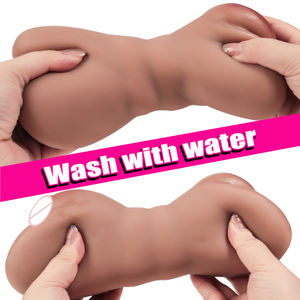 Masturbateur réaliste à double tête en forme de vulve, avec lèvres labiales arrondies, brun, 1,85 lb, jouet sexuel pour hommes, à tenir à la main, de poche - Product Image 4