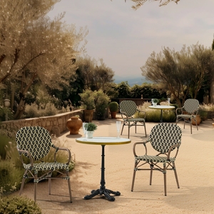 Chaise de bistrot française empilable pour l'extérieur avec structure en aluminium, imprimé bambou, rotin PE tressé résistant aux intempéries pour café <span class=keywords><strong>parisien</strong></span> et terrasse - Product Image 1