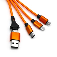 Câble de charge rapide LED 5-en-1 personnalisé avec logo imprimé, en nylon tressé et aluminium, cordon USB portable, cadeau promotionnel d'entreprise
