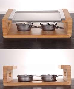Juego de cocina de parrilla de piedra de bistec caliente de metal con bandeja de bambú para <span class=keywords><strong>barbacoa</strong></span>/Hibachi/Parrilla de bistec - Product Image 3
