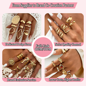 16pcs Sets Custom Non Tarnish <strong>Rings</strong> Unique Waterproof Flower Engagement Zinc Alloy <strong>Adjustable</strong> Open <strong>Silver</strong> Gold <strong>Rings</strong> for Women - Product Image 2