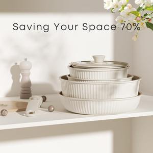 Ensemble <span class=keywords><strong>de</strong></span> casseroles et poêles <span class=keywords><strong>de</strong></span> haute qualité, 15 pièces, antiadhésif, avec <span class=keywords><strong>poignée</strong></span> <span class=keywords><strong>amovible</strong></span>, compatible induction, pour cuisine <span class=keywords><strong>de</strong></span> camping-car, passe au four et au lave-vaisselle - Product Image 5