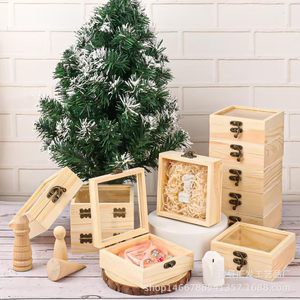Caja de almacenamiento de madera cuadrada de madera maciza con tapa abatible y cerradura, caja de joyería de 5,5x5,5x3,5 cm para embalaje de regalo - Product Image 1