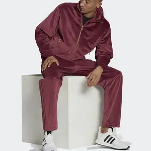 J & H invierno 2023 chándales de terciopelo rojo hombres moda cremallera chaqueta Jogger pantalones dos piezas jogging trajes conjuntos