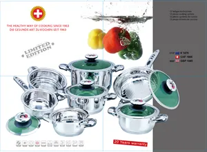 Nuevos productos respetuoso del medio ambiente de Alemania estilo de acero inoxidable 12pcs utensilios de cocina conjunto con Fry Pan