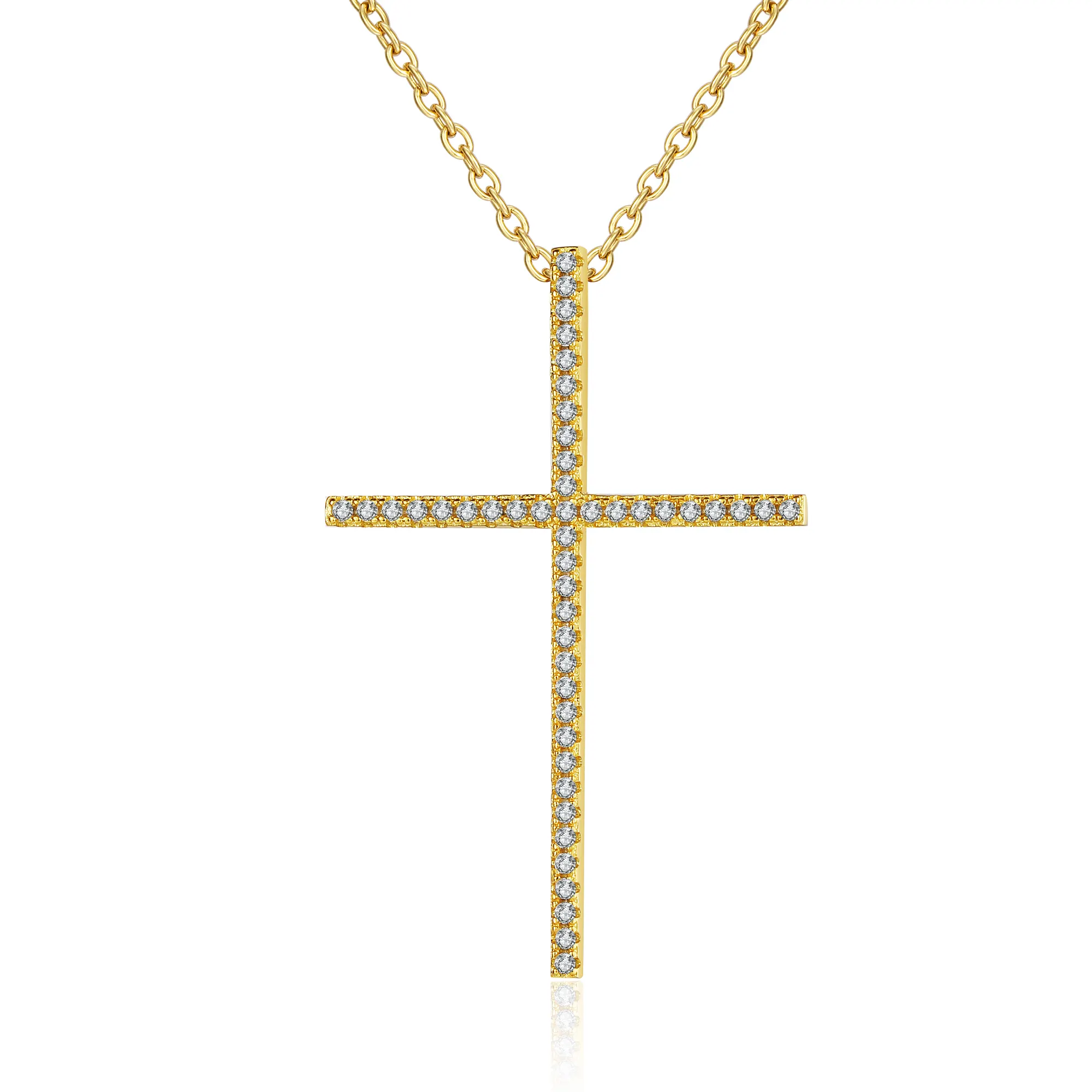Exquisite High Quality Christian Religious Jewelry For Men Women Sterling Silver Gold Plated Cross Chain Necklace