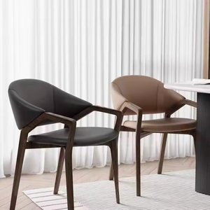 JP Sedia da Pranzo di Lusso <span class=keywords><strong>in</strong></span> Pelle Stile Moderno Italiano con Braccioli <span class=keywords><strong>in</strong></span> <span class=keywords><strong>Legno</strong></span> per Ristorante Hotel e Caffè con Comodo Schienale Imbottito - Product Image 5