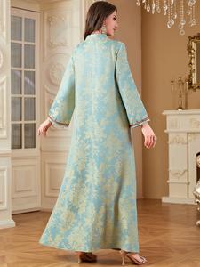 R-396 nuovo elegante vestito musulmano Eid da donna ricamo a mano di lusso Abaya colletto alto Jalabiya abito da festa lungo arabo interno - Product Image 5