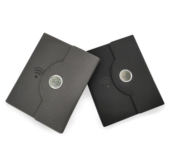 NEW Corporate Gifts Electronic Diary A5 Leather Wireless Charging Power Bank Smart Notebook with USB for New Year Gift Set