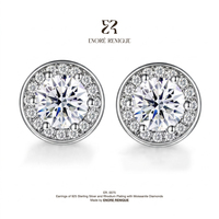 Boucles d'oreilles clous en moissanite VVS 1 carat, serties halo rondes, en argent sterling 925, bijoux en moissanite pour femmes et hommes