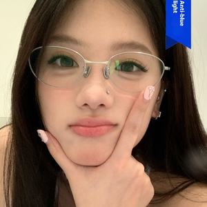 <strong>Korean</strong> Pure Gold Silk <strong>Glasses</strong> Frame Fashionable Oval Plain Small Frame Anti-Blue Light Flat Lens Diamond Face for Myopia <strong>Glasses</strong> - Product Image 3
