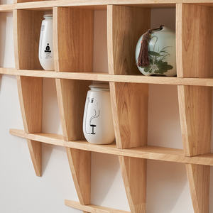 カスタム円形壁掛けキュリオシェルフ - 中国式無垢ラバーウッド製ディスプレイラック 茶器・リビングルーム装飾用 - Product Image 6