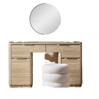 Coiffeuse et commode de salon personnalisée, style naturel, design plat, finition placage chêne clair, 4 tiroirs, avec rangement