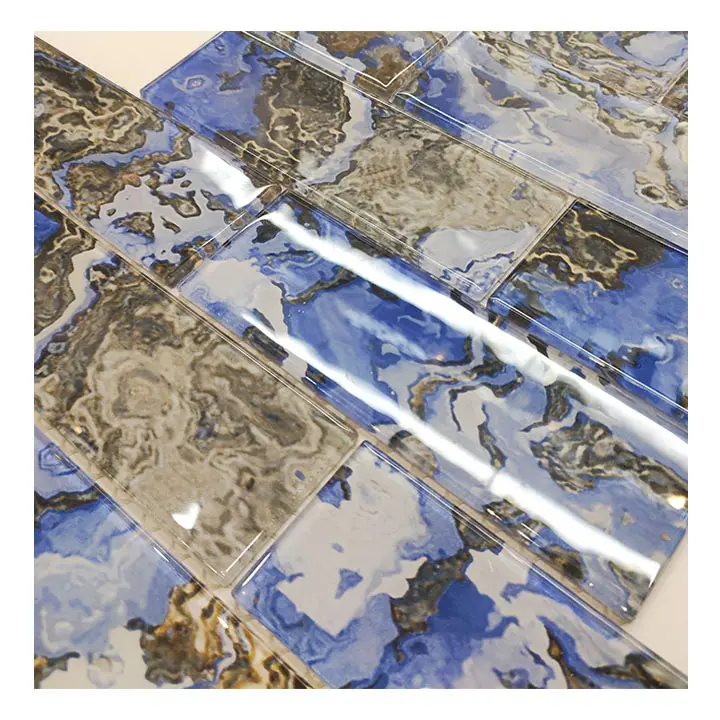 Blue Lnkjet Redesign Glasmosaik Wand dekoration Badezimmer Küche Kunst Mosaik fliesen Wandbild