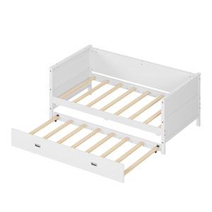 Lit double en bois blanc avec lit gigogne intégré, gain de place, pour enfants, adultes et personnes âgées - Product Image 3