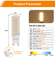 Lampe LED G9 4,8W avec driver IC, AC 220-240V, IRC supérieur à 80, large plage de température de couleur (CCT) de 2700K à 6500K, non dimmable, en céramique.