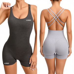 Women's High Impact Fitness Bodysuit With Cross Back Design Breathable Spandex Nylon Activewear For Yoga Gym Summer Sports - Product Image 1