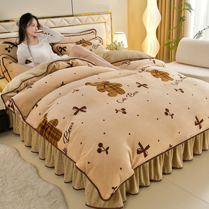 Nouvel ensemble de literie 4 pièces en velours de lait épais et chaud, motif dessin animé, draps en <span class=keywords><strong>flanelle</strong></span> pour chambre à coucher - Product Image 4